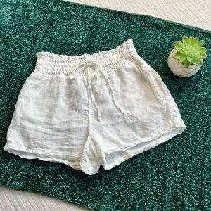 Anthropologie Cloth & Stone White Linen Drawstring Shorts - Size Small
